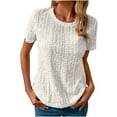 thumbnail image 1 of Lolmot Round Neck Hollow Out T-Shirt Top Women Solid Color Tees Tunics Short Sleeve T-Shirt Blouse Loose Fit Casual Tops, 1 of 5
