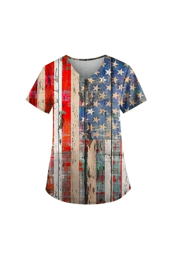 Up to 65 off!Lolmot Scrub Tops for Women American Flag Shirts V Neck Short Sleeve Tshirt Nurse Working Uniforms 4th of July Outfits Independence Day Patriotic Tees Plus Size Tops with Pockets