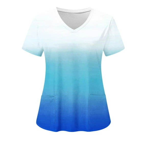 Up to 65 off!Lolmot Scrub Tops for Women Gradient Short Sleeve V-Neck Shirts Tye-Dye Print Nursing Working Uniform Comfy Blouse Scrubs with Pockets