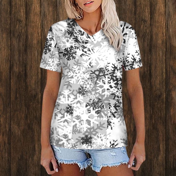 Lolmot Scrub Tops for Women Nurse Uniforms Christmas Cartoon Printed V-Neck Short Sleeve Plus Size Medical Scrub_Tops Working Uniform with Pockets