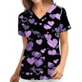 thumbnail image 1 of Lolmot Scrub Tops for Women Valentine Short Sleeve Heart Print Nursing Working Uniform V-Neck Comfy Blouse Scrub Shirt with Pockets on Clearance, 1 of 4