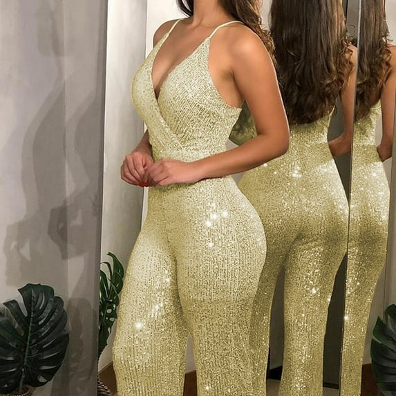 Up to 65 off!Lolmot Sequin Jumpsuits for Women Sleeveless Plus Size Romper Elegant Clubwear Sparkly High Waisted Wrap V Neck Wide Leg Pant Playsuit Glitter Disco Outfits