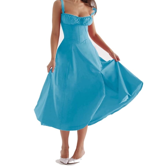 Lolmot Sexy Dresses for Women Summer Spaghetti Strap Bodycon Maxi Dress Sexy Sleeveless Backless Halter High Waist Evening Party Long Dresses Slim Elegant Cocktail Dresses for Wedding Guest