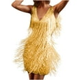 thumbnail image 1 of Lolmot Sexy Dresses for Women Deep V-Neck Sleeveless Open Back Solid Tassel Short Skirts Mini Cocktail Dresses, 1 of 5