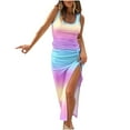 thumbnail image 1 of Lolmot Sexy Dresses for Women,Women's Sleeveless Tank Long Dress High Waist Solid Color Dress Ribbed Drawstring Ruched Sexy High Slit Dresses, 1 of 5