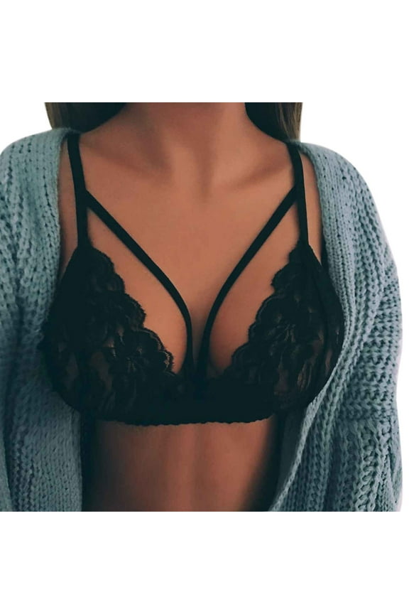 Sexy Push Up Top Ladies Strappy Vest Bustier Lace Print Crop Cage Hollow Bra Mesh Lingerie Underwear