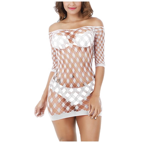 Lolmot Sexy Womens Lingerie Fishnet Seamless Mesh Hollow Out Perspective Babydoll Dress Sleepwear Nightwear Nightdress