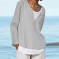 thumbnail image 1 of Lolmot Shirts for Women Solid Color V-neck Casual Loose Fitting Cotton Linen Long Sleeved Tops Blouse, 1 of 5