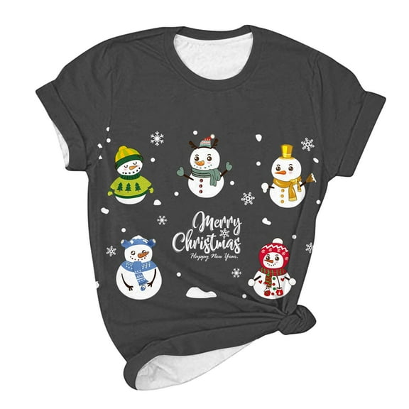 Lolmot Short Sleeve Shirts for Women Casual Crew Neck Christmas Graphic Print Tee Plus Size Loose Fit Blouse Summer Pullover Tops