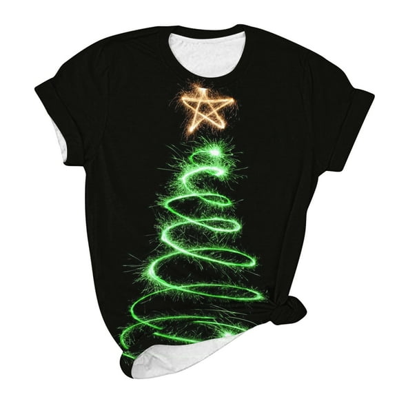 Lolmot Short Sleeve Shirts for Women Casual Crew Neck Christmas Graphic Print Tee Plus Size Loose Fit Blouse Summer Pullover Tops
