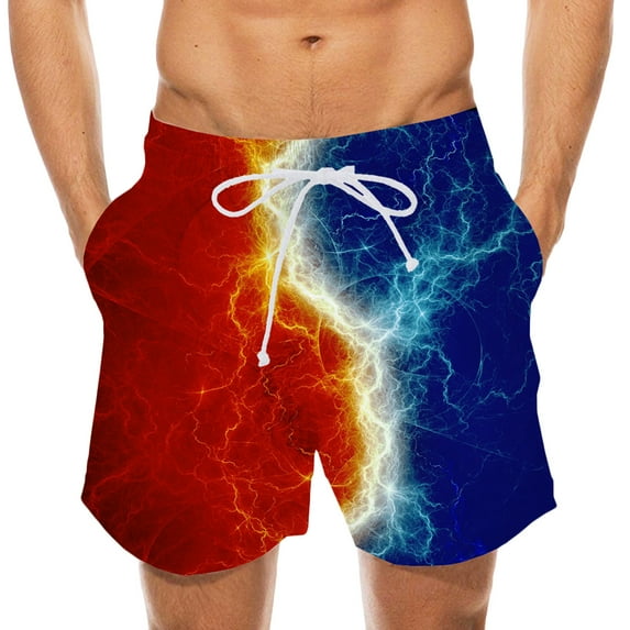 Lolmot Shorts for Men Summer Casual Elastic Waist 3D Printed Colorblock Drawstring Beach Sports Short Pants