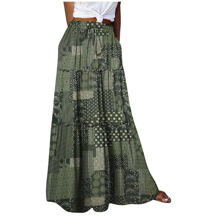 Lolmot Skirts for Women Floral Printing Long Skirts Casual Ruched - Main Image