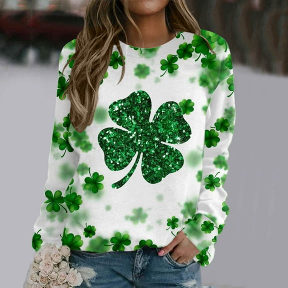 Up to 65 off!Lolmot St. Patrick's Day Sweatshirt for Women Lucky Shamrock Long Sleeve Shirts Irish Holiday Love Clover Print Pullover Tops
