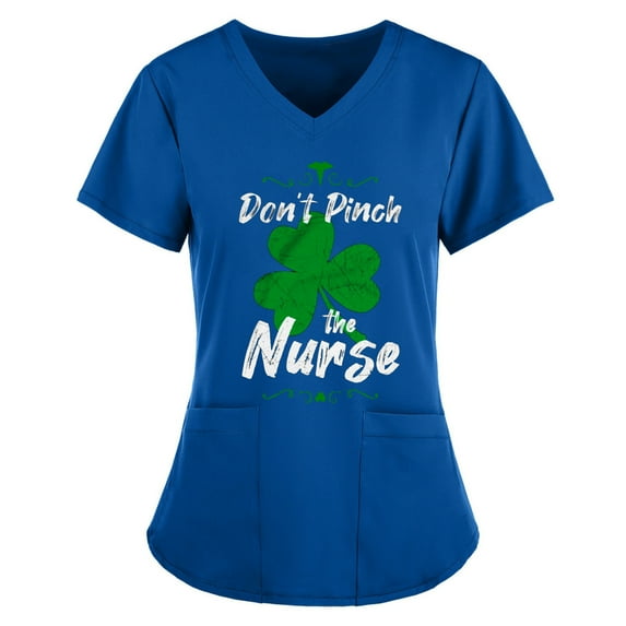 Lolmot St. Patrick's Day Womens Plus Size Scrubs Tops Workwear V-Neck Short Sleeve Don't Pinch the Nurse Print Nursing Uniform Scrubs Shirts with Pockets
