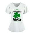 thumbnail image 1 of Lolmot St. Patrick's Day Womens Plus Size Scrubs Tops Workwear V-Neck Short Sleeve Don't Pinch the Nurse Print Nursing Uniform Scrubs Shirts with Pockets, 1 of 4