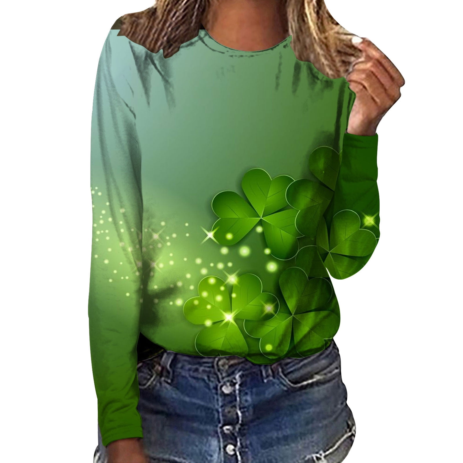 YMING Womens St. Patricks Day Crew Neck Pullover Irregular