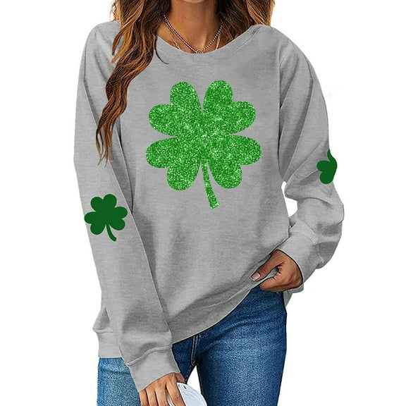Up to 65 off!Lolmot St Patricks Day Shirt Women Fleece Lined Crewneck Sweatshirt Shamrock Long Sleeve Shirt Four Clover Sweater Spring Pullover Tops