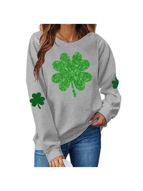 Up to 65 off!Lolmot St Patricks Day Shirt Women Fleece Lined Crewneck Sweatshirt Shamrock Long Sleeve Shirt Four Clover Sweater Spring Pullover Tops