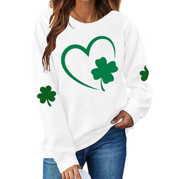Up to 65 off!Lolmot St Patricks Day Shirt Women Fleece Lined Sweatshirt Shamrock Long Sleeve Shirts Green Clover Pullover Irish Holiday Heart Print Graphic Tops