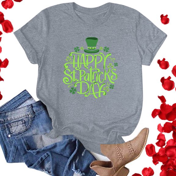 Up to 65 off!Lolmot St Patricks Day Shirt Women Shamrock Lucky T-Shirts Cute Irish Love Clover Printed Blouse Holiday Tops Short Sleeve T Shirt
