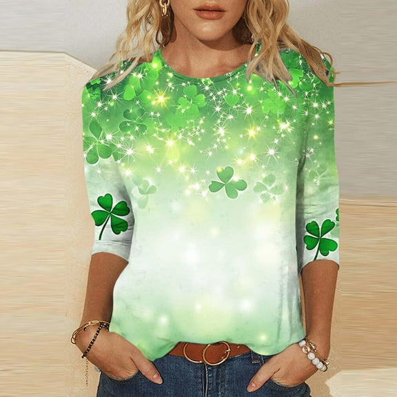 Up to 65 off!Lolmot St Patricks Day Shirt for Women Shamrock Shirt Clover Printed Irish Gift Casual Tunic 3/4 Sleeve Tops