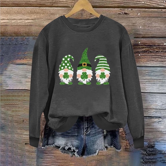Up to 65 off!Lolmot St Patricks Day Sweatshirt Women Causal Fleece Lined Pullover Tops Cute Gnomes Shamrock Print Blouse Irish Festival Holiday Tee Long Sleeve Tops