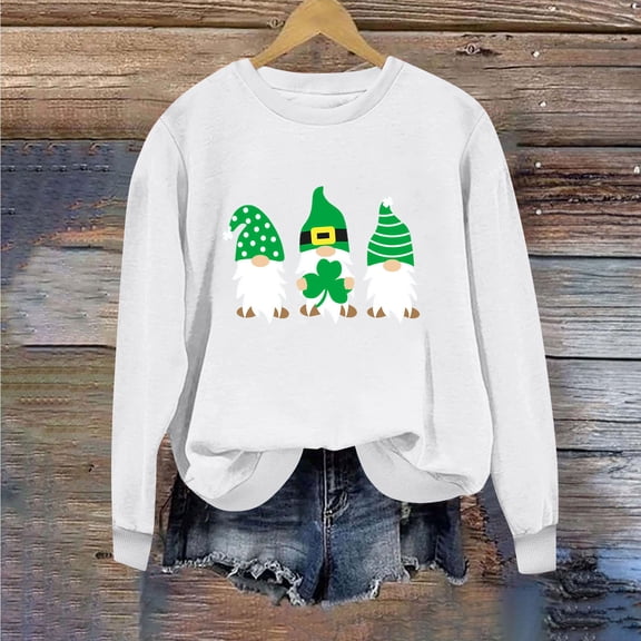 Up to 65 off!Lolmot St Patricks Day Sweatshirt Womens Fleece Lined Long Sleeve Tops Cute Gnomes Shamrock Printed Shirt Crewneck Sweatshirt Irish Festival Holiday Tee Pullover Tops
