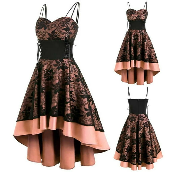 Up to 65 off!Lolmot Steampunk Gothic Dress for Women Vintage Floral Lace Dress Spaghetti Strap Lolita Dress Lace Up High Low Corset Dresses