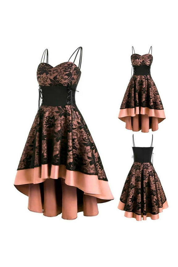 Up to 65 off!Lolmot Steampunk Gothic Dress for Women Vintage Floral Lace Dress Spaghetti Strap Lolita Dress Lace Up High Low Corset Dresses