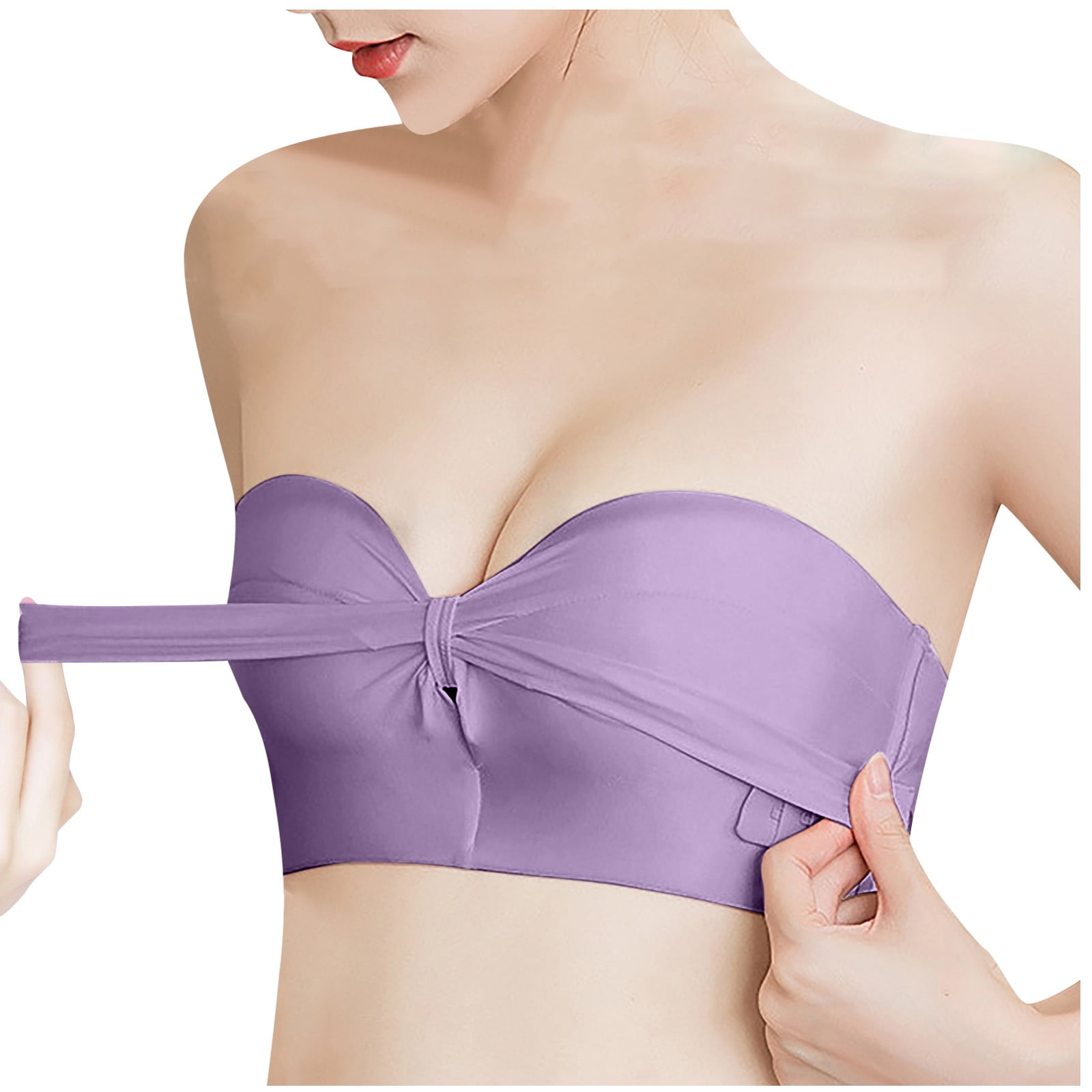 Lolmot Strapless Bras for Women Cross Front Buckle Wireless Push Up Lift  Invisible Bra Multiway Bandeau Bra with Removable Straps 