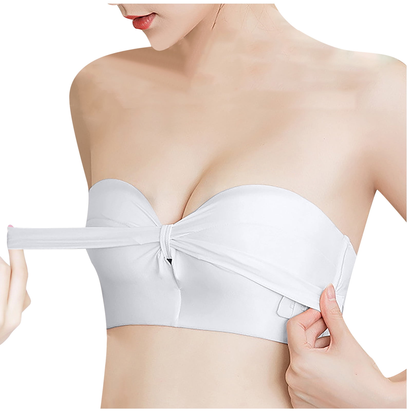 Lolmot Strapless Bras for Women Cross Front Buckle Wireless Push Up Lift Invisible  Bra Multiway Bandeau Bra with Removable Straps 