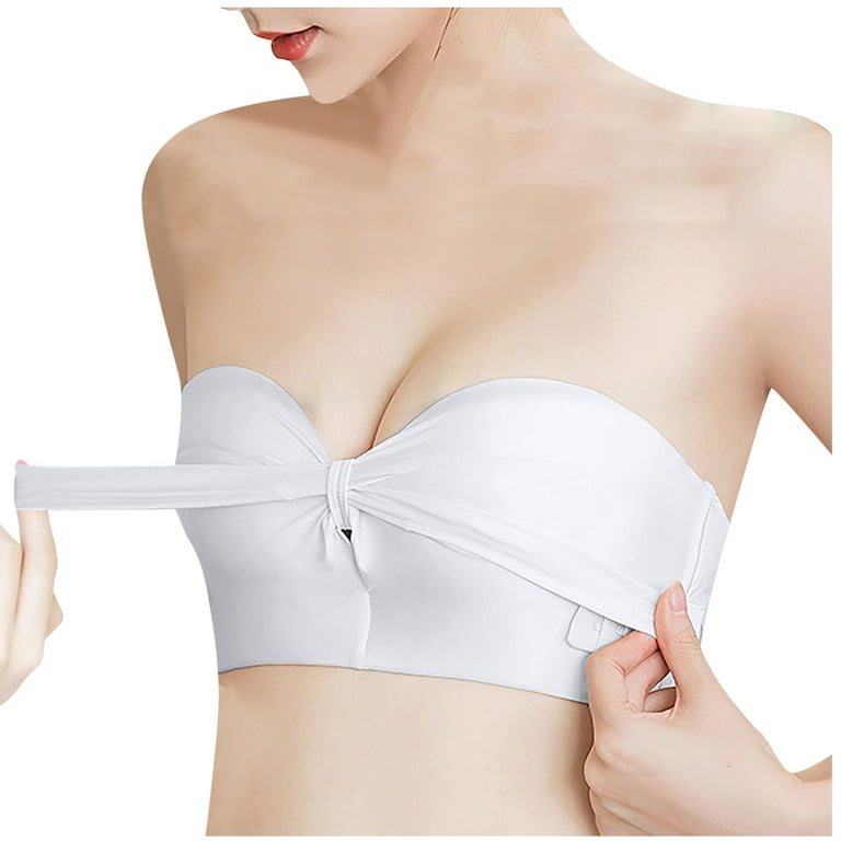 Strapless Bras for Women Front Buckle Lift Bra Wire-Free Anti-Slip  Invisible Push Up Seamless Detachable Straps Bandeau