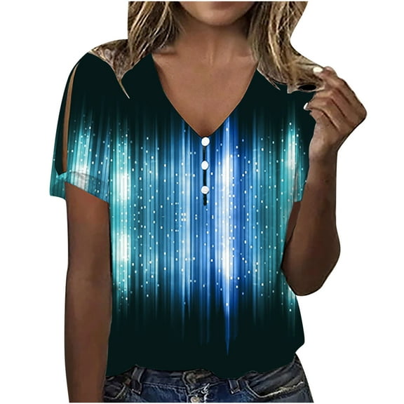 Lolmot Summer Blouses for Women 2023 Floral Print Dressy Casual Pullover Tees V-Neck Short Sleeve Summer Tunic Shirts Button Down T-Shirts