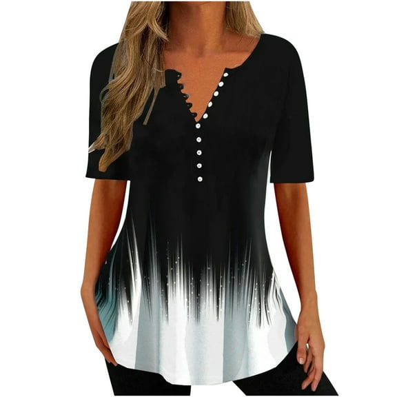 Lolmot Summer Button Down Shirts for Women,Women Casual Loose Shirts V-Neck Short Sleeve Fashion Dot Print Oversized T-Shirts Tunic Tops