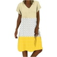 thumbnail image 1 of Lolmot Summer Dress Casual Loose Stripe Dot Mini Dresses for Women Patchwork Fashion V-Neck Short Sleeves Beach Cartagena Colombia Vestidos Plus Size Sundress, 1 of 1