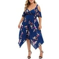 thumbnail image 1 of Lolmot Summer Dress for Women Plus Size Casual Floral Printed Cold Shoulder Dresses Sexy Short Sleeve V Neck Dress Chiffon Beach Flowy Boho Sundress Evening Party A-Line Dress, 1 of 5