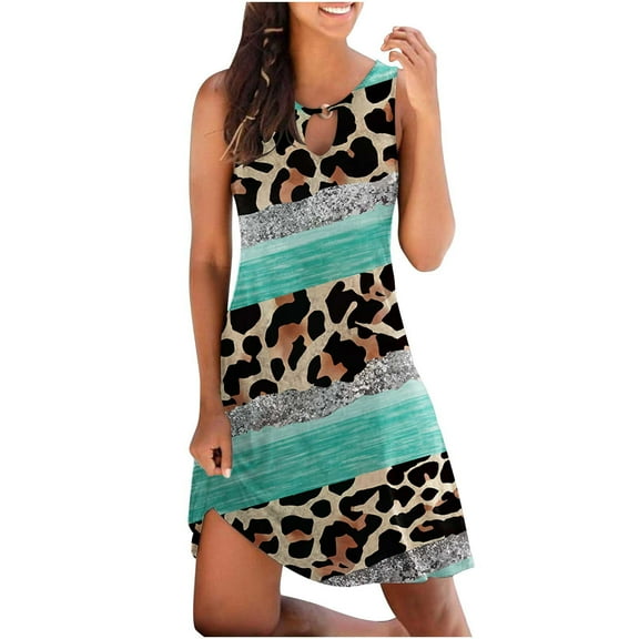 Lolmot Summer Dresses for Women Fashion Printed Casual Round-Neck Sleeveless Dress Maxi Dress Cocktail Dresses