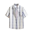 thumbnail image 1 of Lolmot Summer Mens T Shirt Vintage Striped Plaid Printed Shirt Men's Short Sleeve Turndown Collar Shirt Hawaiian Style Pattern Short Sleeve Blouse Shirts Tops, 1 of 3