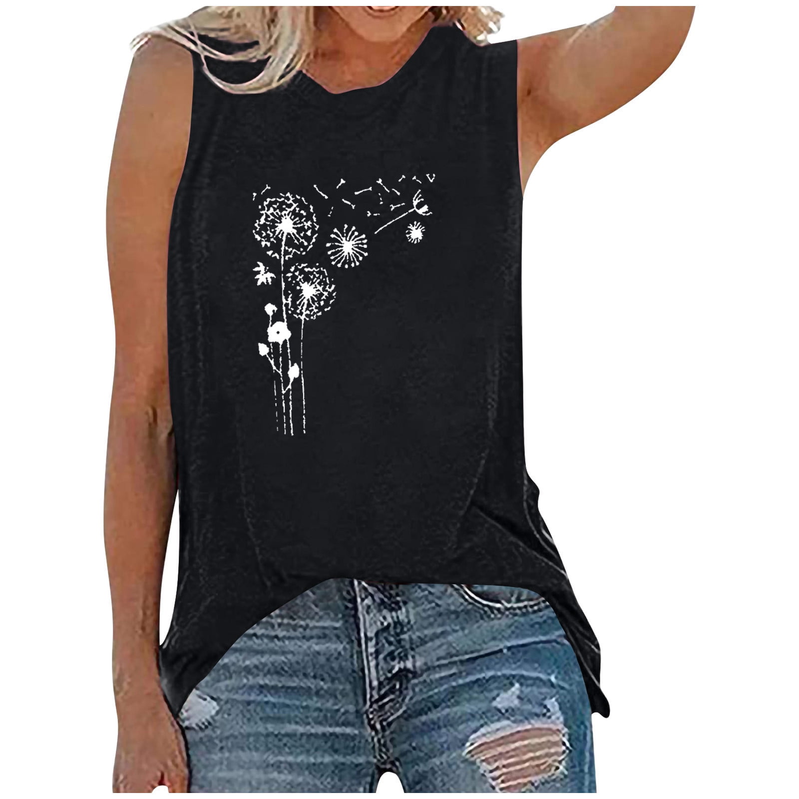 Lolmot Womens Tank Tops Summer Casual Sleeveless Shirts Loose Fit V Neck  Graphic Tees Floral Workout T-Shirt on Clearance 