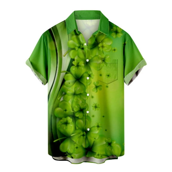 Lolmot Summer Tops for Men Casual Buttons St. Patrick's Day Print with Pocket Turndown Short Sleeve Shirt Holiday Regular Fit Blouses