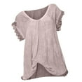 thumbnail image 1 of Lolmot Summer Tops for Women Loose Back Hollow Out Lace Short Sleeve Patchwork T-shirt Casual Crew Neck Tee Solid Color Shirt Blouse Tops, 1 of 5