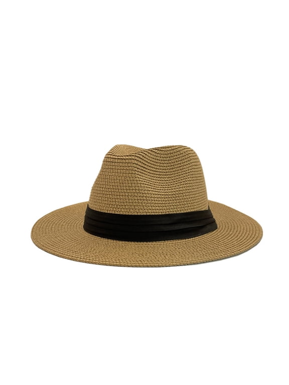 Lolmot Sun Hat Panama Straw for Women Men, Fedora Wide Brim Foldable Travel Hat, Summer Beach Hat