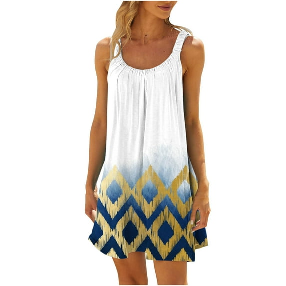 Lolmot Sundresses for Women Hawaiian Tropical Print Tank Dress Summer Sleeveless Backless Sling Mini Dress Casual Boho Beach Dress