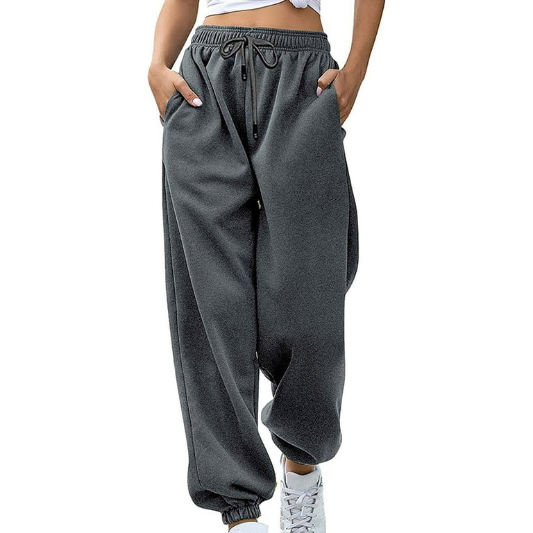 Lolmot Sweatpants Women Baggy High Waisted Trousers Elastic Waist  Drawstring Yoga Workout Lounge Pants Solid Color Joggers with Pockets 