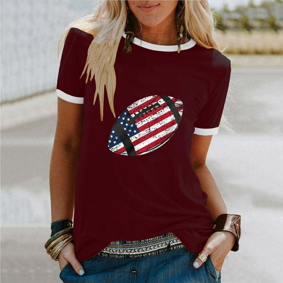 Up to 65 off!Lolmot T Shirts for Women Loose Fit Patriotic Shirts Summer Casual Short Sleeve Football American Flag Graphic Tees Tops Teen Girl Clothes