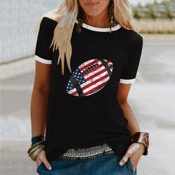 Up to 65 off!Lolmot T Shirts for Women Loose Fit Patriotic Shirts Summer Casual Short Sleeve Football American Flag Graphic Tees Tops Teen Girl Clothes