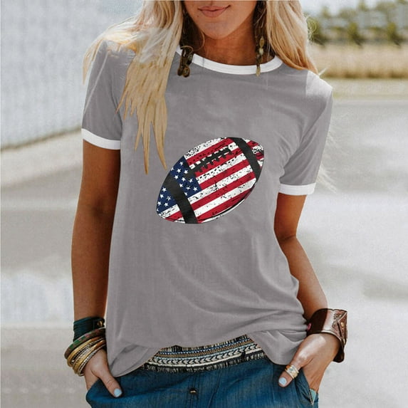 Up to 65 off!Lolmot T Shirts for Women Loose Fit Patriotic Shirts Summer Casual Short Sleeve Football American Flag Graphic Tees Tops Teen Girl Clothes