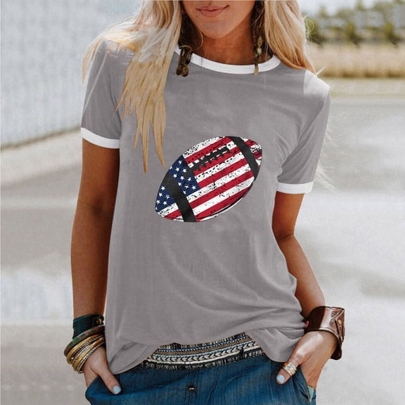 Up to 65 off!Lolmot T Shirts for Women Loose Fit Patriotic Shirts Summer Casual Short Sleeve Football American Flag Graphic Tees Tops Teen Girl Clothes
