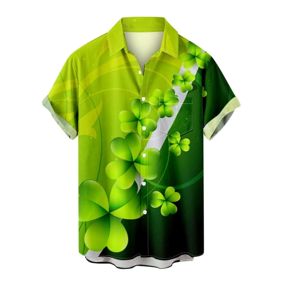 Lolmot T-Shirts for Men St. Patrick's Day Print with Pocket Turndown Short Sleeve Buttons Casual Shirt