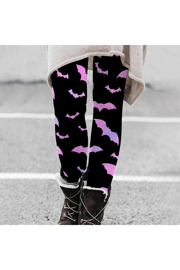 Thermal Leggings for Women Bats Cobweb Halloween Print Elastic Waist High Waisted Stretchy Tight Yoga Pants